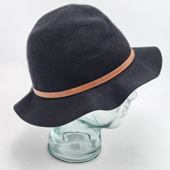 Vintage Wool Black Tan Belt Buckle Cloche Brim Hat - Picture 4 of 8